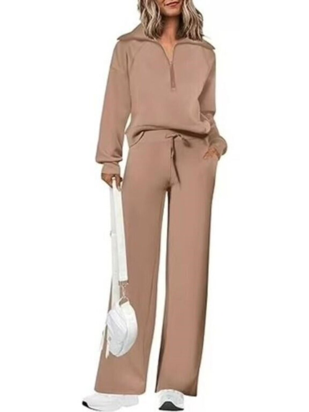 ✨ Prettygarden Lounge Set Half Zip Sweatshirt Wide Leg Palazzo Pants Large NWT